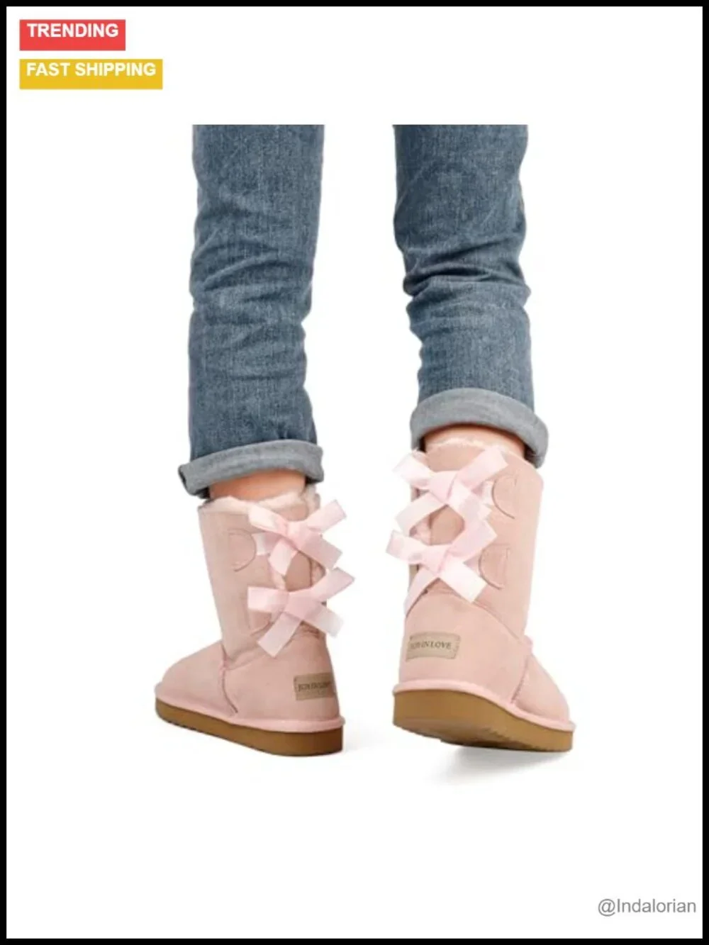 Mid-Calf Snow Boots with Bow, Faux Fur Lining, Memory Foam Sole